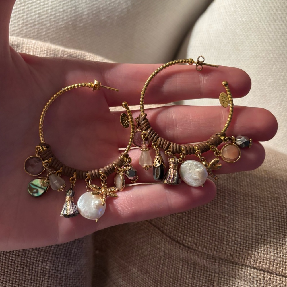NWOT GAS Bijoux Hoop Earrings with charms